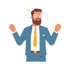 Angry frustrated businessman clenching fists with steam coming out of ears, stress, anger, burnout concept illustration