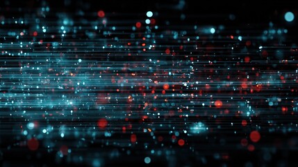 Abstract streaks of light and particles in teal and red