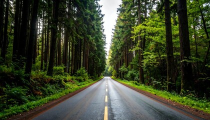 Obraz premium Forest road on a misty day