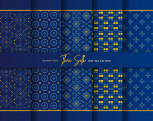 Set of 5 Colorized seamless background pattern. Inspired by North Eastern (Isaan) style Thai silk with traditional color tone.