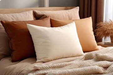 Beige and brown pillows on a bed (1)