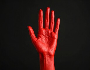 Red hand against black