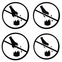 No broken bottles allowed sign with red prohibition circle isolated on white background.