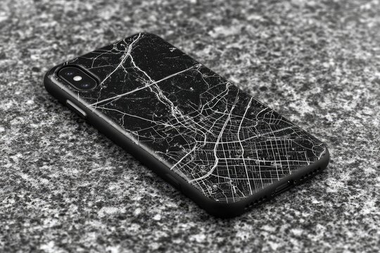 Fototapeta Black phone case with city map design