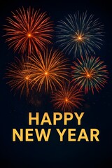 Happy New Year fireworks celebration in night sky