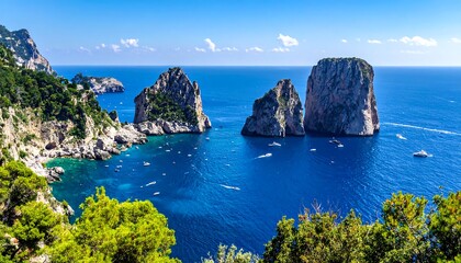 Coastal view of three rocks in a turquoise sea