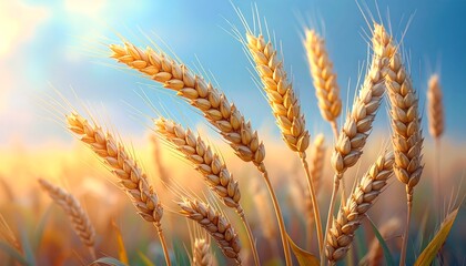 Golden wheat field bathed in sunlight