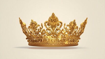 Ornate golden crown, detailed and regal design, sits centered on a pale background