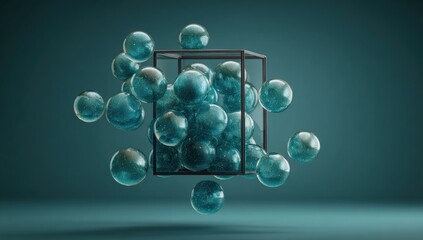 Teal glass orbs in a black cube