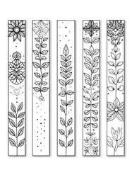 Elegant black and white botanical designs in a vertical arrangement, showcasing detailed floral and leaf motifs, perfect for stationary or print.