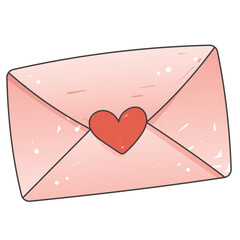 Pink Love Envelope With Heart Seal In Cute Cartoon Flat Style