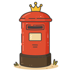 Red Royal Mailbox With Crown In Cute Cartoon Flat Style