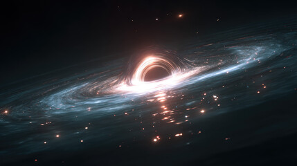 Bright accretion disk surrounding a supermassive black hole in space.