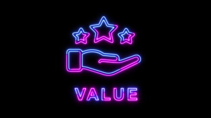 Neon Value Icon Hand Holding Stars Illustrating Quality and Customer Appreciation - Powered by Adobe