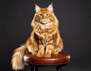 Red Maine Coon cat sitting on stool