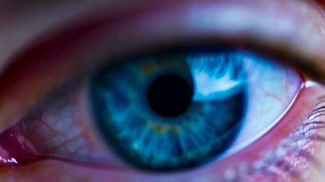 Intricate Close-Up Video of a Vivid Blue Human Eye, Depth and Focus on Anatomy, Details