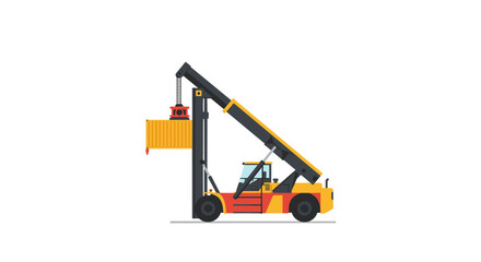 Fototapeta premium Flat design crane lifting container with hydraulic boom on white background