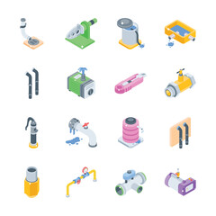 Get this handy set showing plumbing accessories 3d style icons