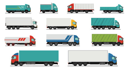 Colorful collection of modern trucks in flat design