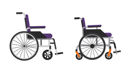 Fototapeta premium Modern flat style dual view wheelchair design with purple accents