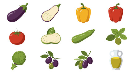 Colorful vegetables and herbs set in a cartoon style for cooking and gardening