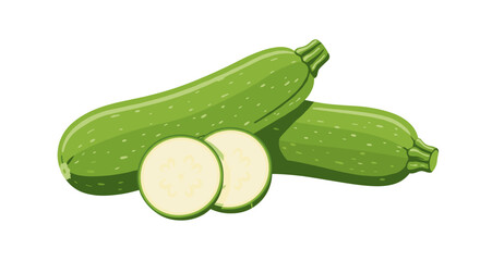 Fresh green zucchini with slices on white background