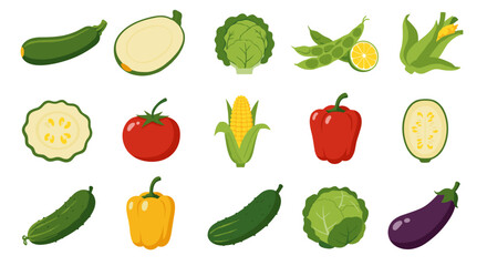 Colorful vegetables collection in flat design for healthy eating and cooking