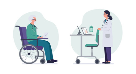 Doctor and elderly patient discussion in medical setting concept