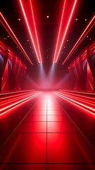 Red neon tunnel with spotlights