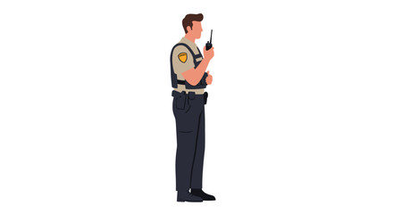 Obraz premium Security guard holding radio device in uniform