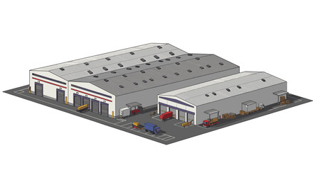 Industrial warehouse complex isometric design with logistic elements