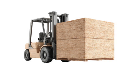 Forklift carrying a large wooden crate