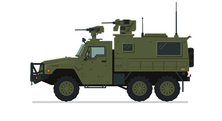 Armored military vehicle side view in flat design for defense and security themes
