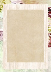 Obraz premium Blank beige textured paper frame on a floral background