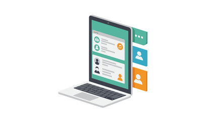 Naklejka premium Isometric laptop displaying social media profile and messages