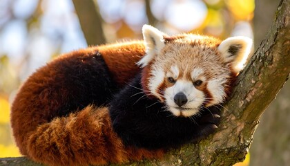 Red panda resting on branch