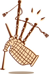 Vector illustration of bagpipes isolated on white background. Traditional wind instrument associated with Scottish and Celtic culture. Ideal for music, folklore, heritage, and cultural design projects