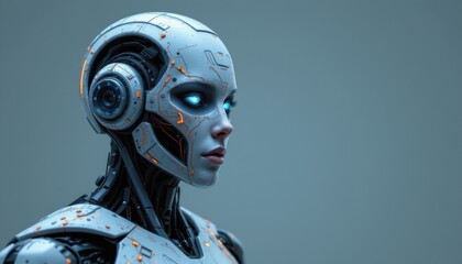 create a striking image of an abstract cyborg android, the ai powered robot is depicted in a clear and distinct manner