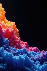 Abstract grainy blue-pink-yellow wave on black , shine, backdrop