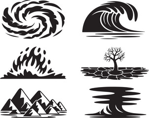 Natural disasters icons dynamic warning symbols