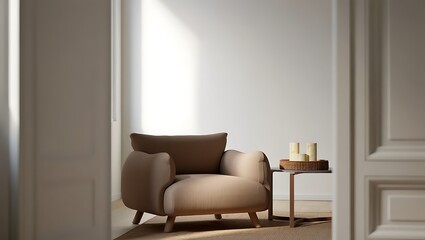 Modern armchair with side table in a softly lit room