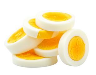  “Stacked Slices of Boiled Egg in Layered View, isolated on transparent background”.
