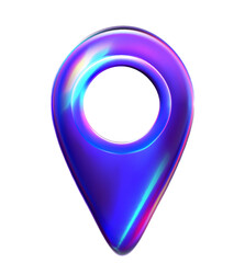 3d crystal glass map pointer. Glossy iridescent geometric shape. 3d vector illustration.