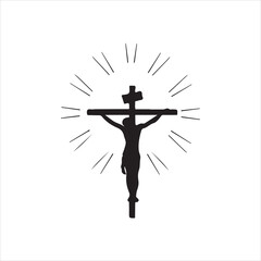 Jesus on cross crucifix silhouette vector, Christian religion symbol, holy faith spiritual illustration
