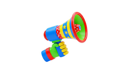 Megaphone announcement. Support hand with megaphone 3d cartoon.