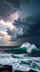 Dramatic seascape with stormy clouds