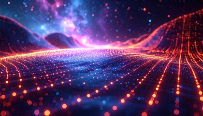 Obraz premium Abstract Landscape with Glowing Particles and Nebula