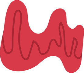 Minimalist red organic blob with a flowing dark red wavy line pattern inside.