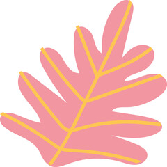 Stylized Pink Leaf with Yellow Veins Botanical Illustration Nature Element.