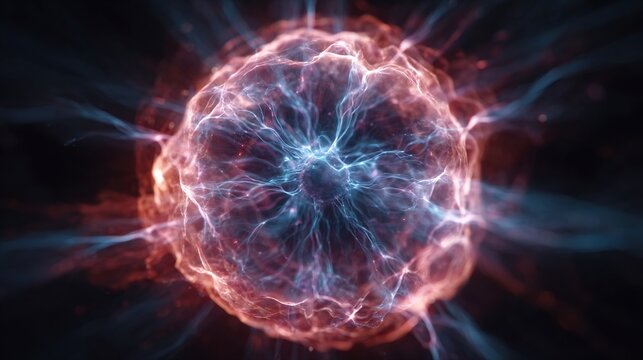 Glowing orb of energy, red and blue plasma